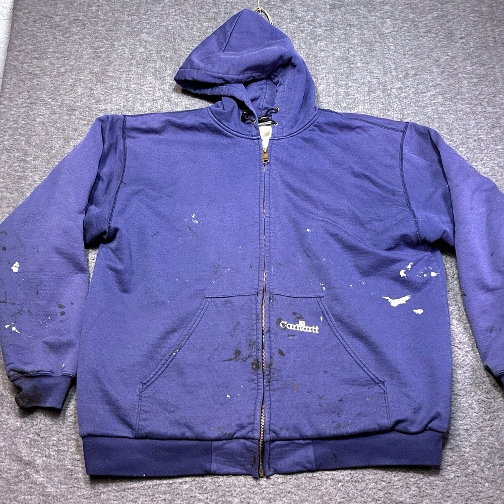 Vintage Carhartt Full Zip Hoodie Mens XL Blue Painter Distressed Workwear Jacket